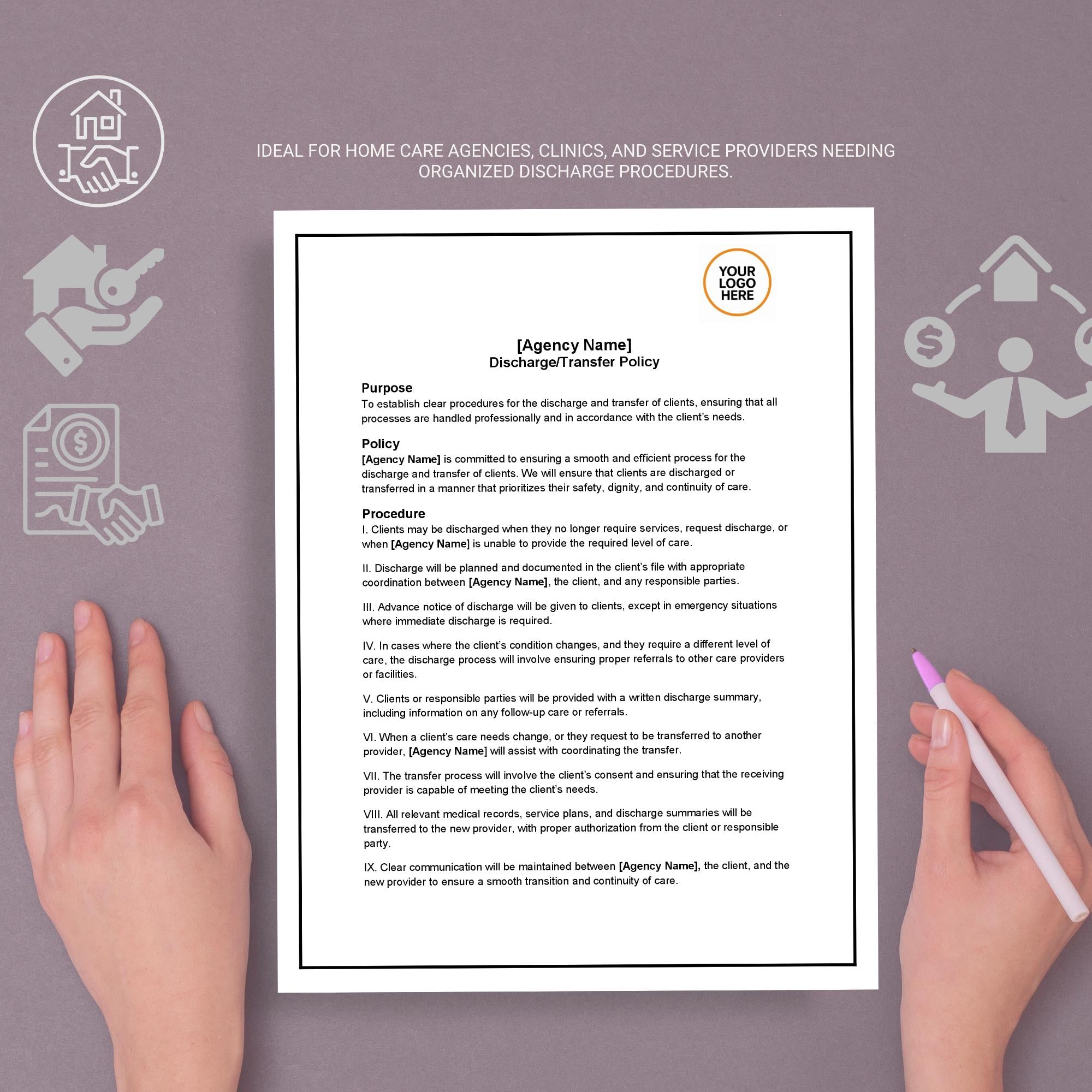 Discharge Transfer Policy, Home Care Discharge Template, Editable Agency Compliance Form