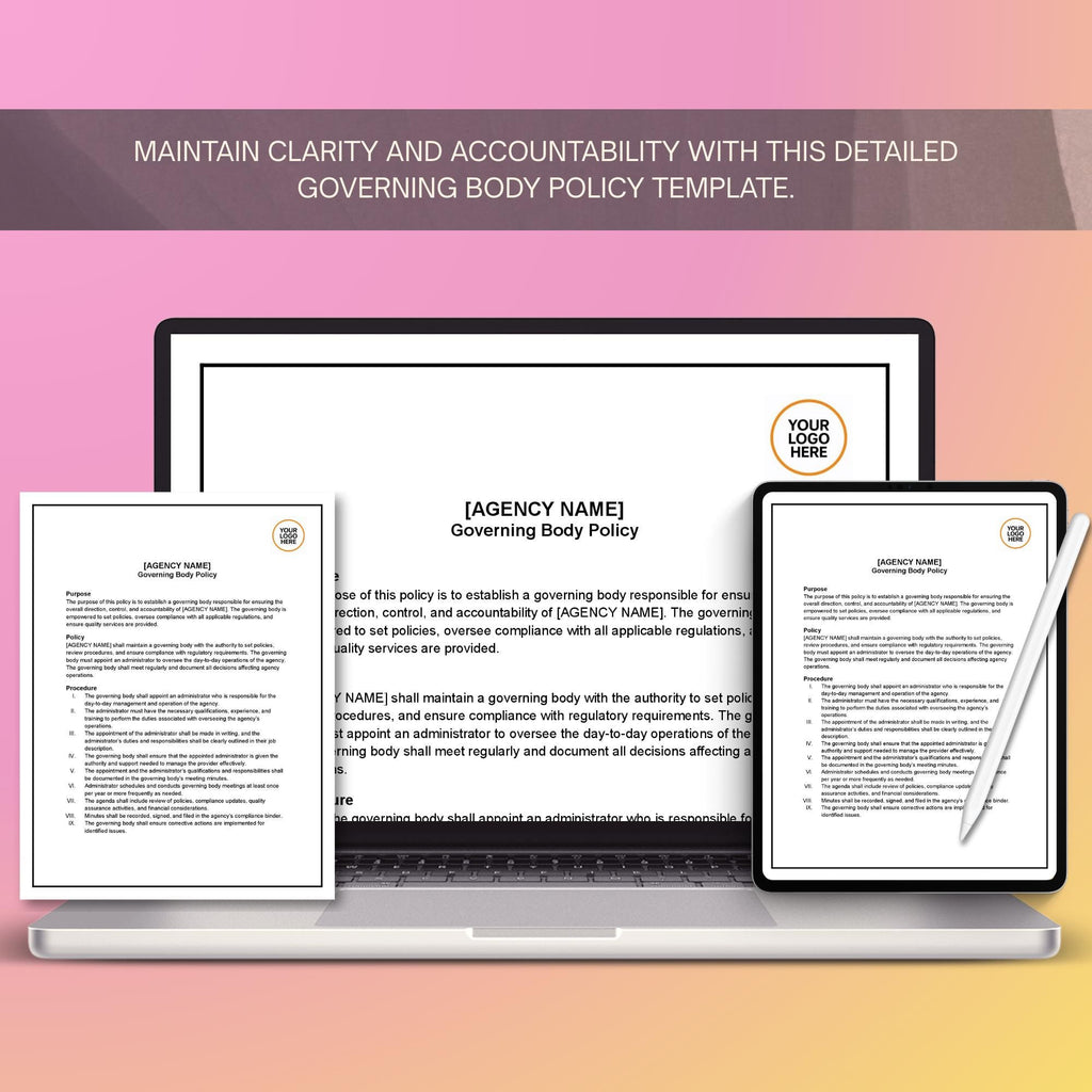 Governing Body Policy, Home Care Agency Governance Template, Editable Compliance Document