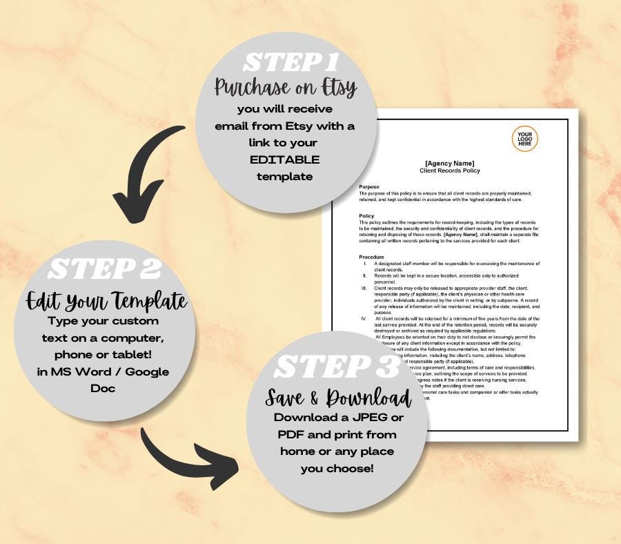 Client Records Policy Template, Editable Word Documentation Policy, Care Agency Recordkeeping Form, Digital Download