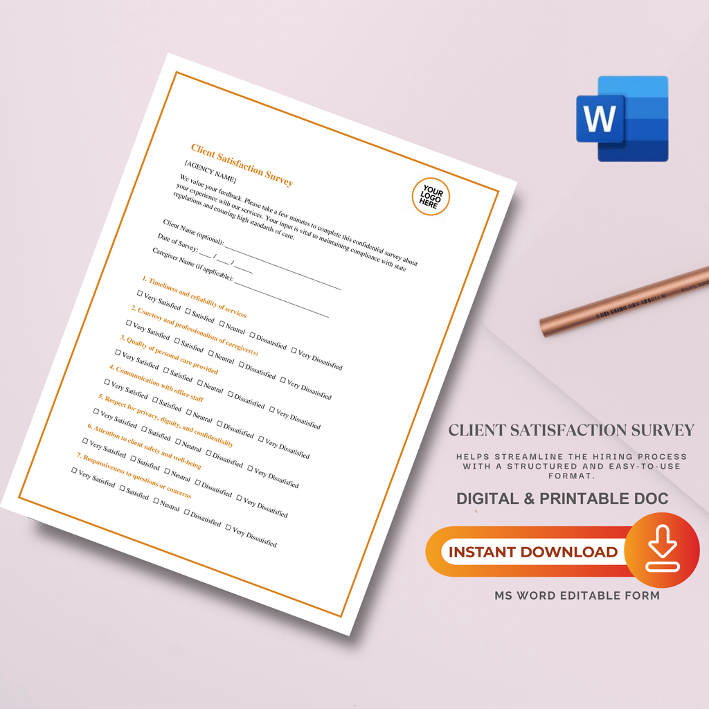 Client Satisfaction Survey Template | Editable Microsoft Word Document