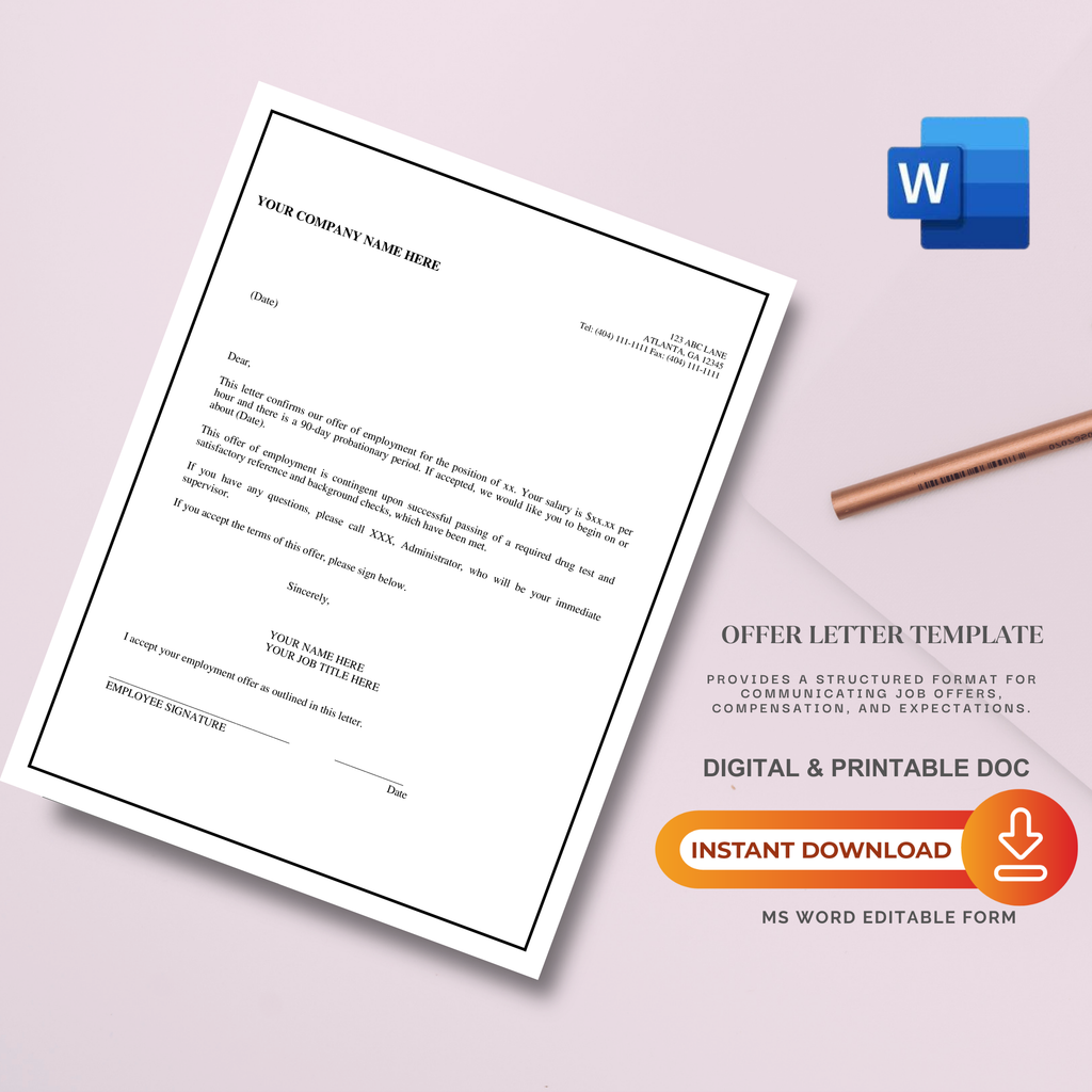 Offer Letter Template | Editable Microsoft Word Document for Employers