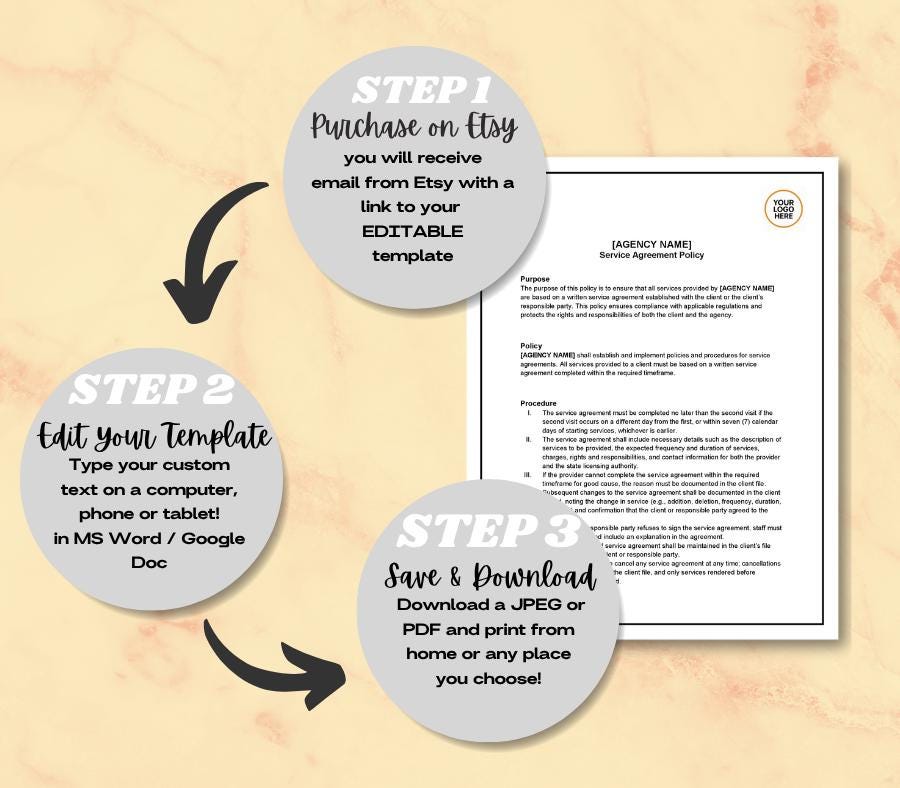 Service Agreement Policy Template, Editable Word Business Contract, Client Terms & Conditions Form, Digital Download