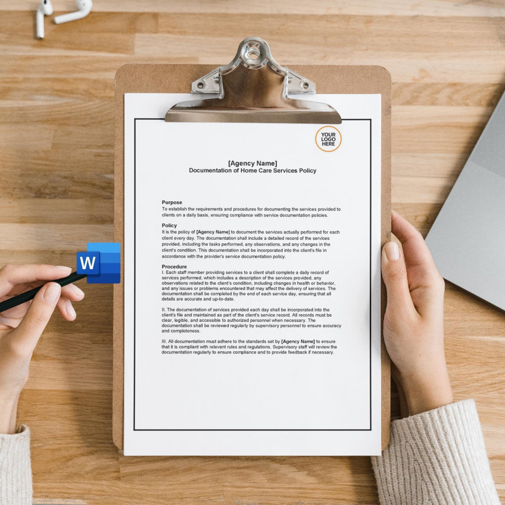 Home Care Documentation Policy, Service Records Template, Editable Agency Compliance Form