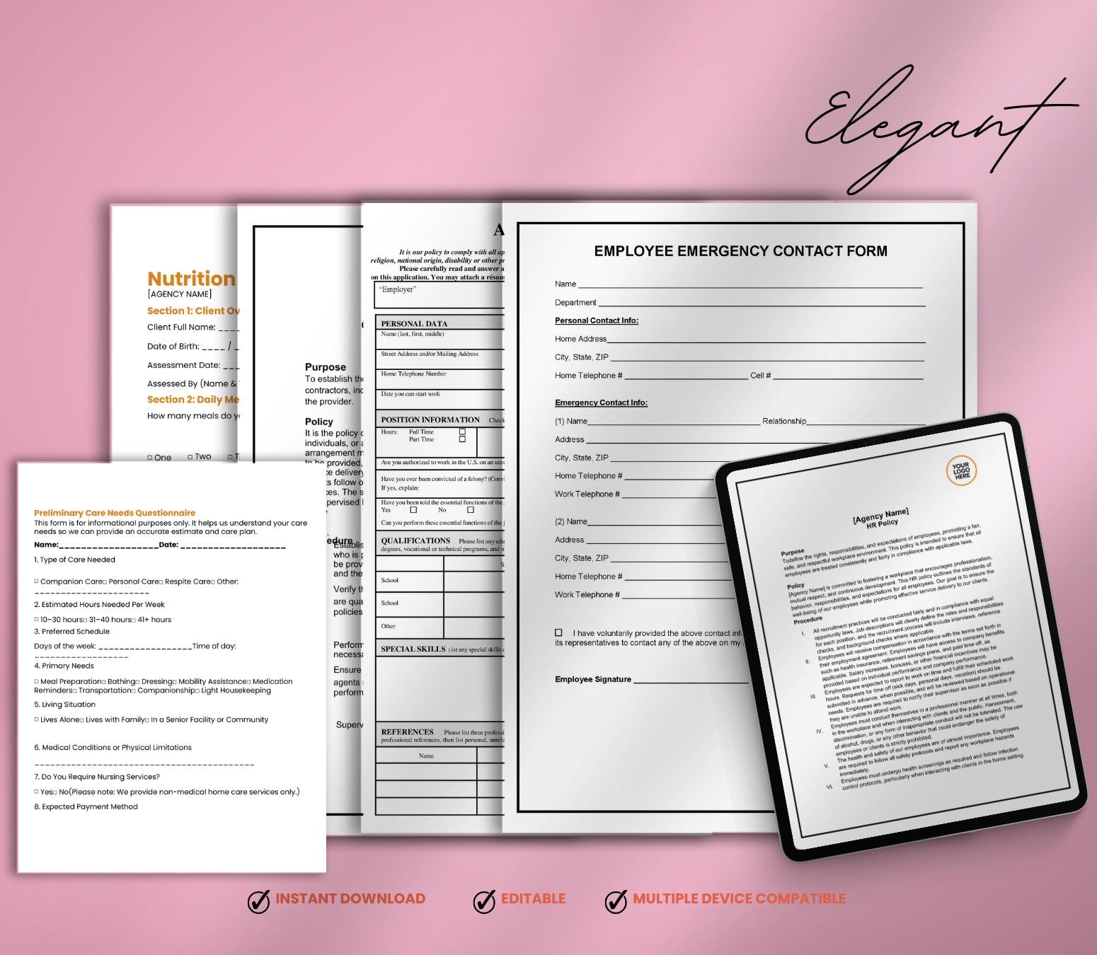 Home Care Starter Kit, Policies & Procedures, Client Forms, Employee Onboarding MS WORD