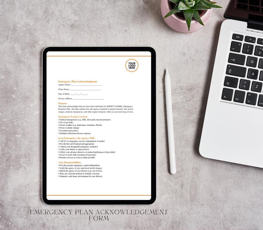 Emergency Plan Acknowledgement Form, Editable Word Safety Policy Template, Staff & Client Emergency Procedure Confirmation