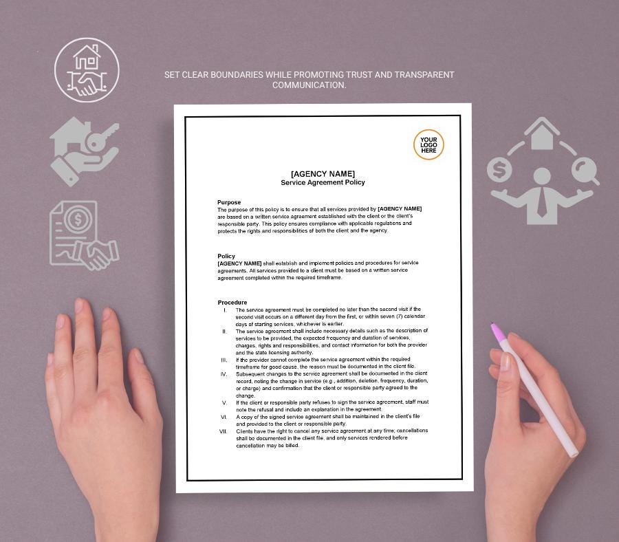 Service Agreement Policy Template, Editable Word Business Contract, Client Terms & Conditions Form, Digital Download