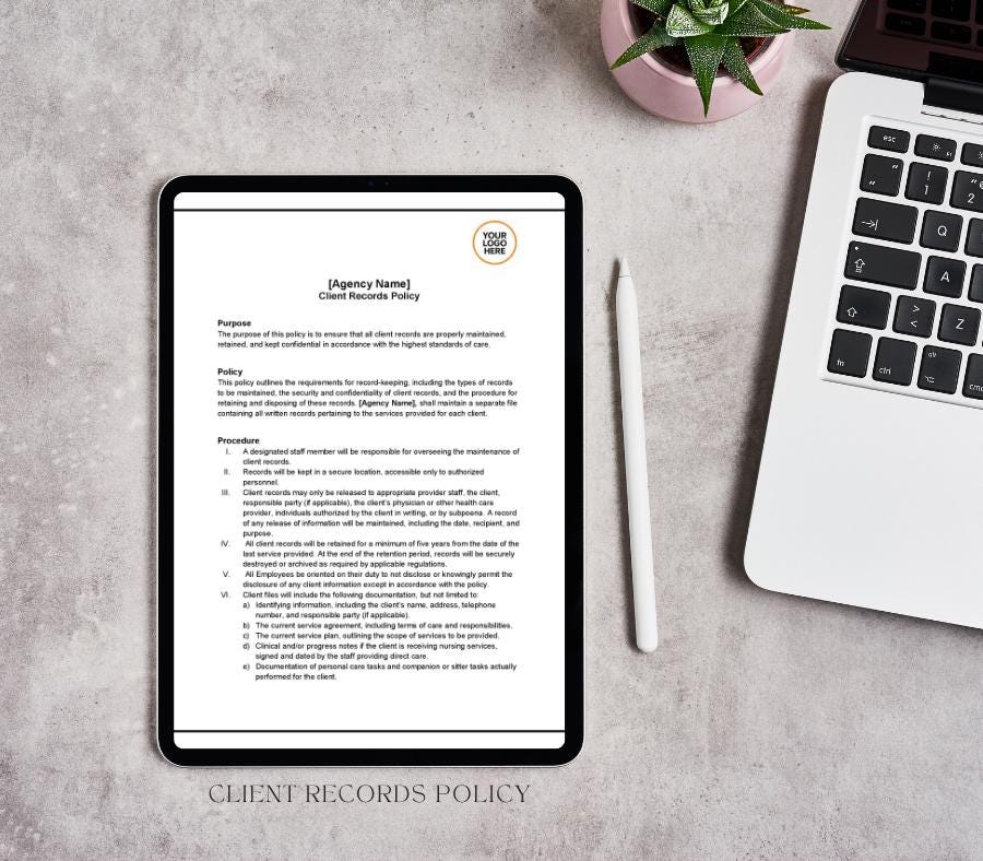 Client Records Policy Template, Editable Word Documentation Policy, Care Agency Recordkeeping Form, Digital Download