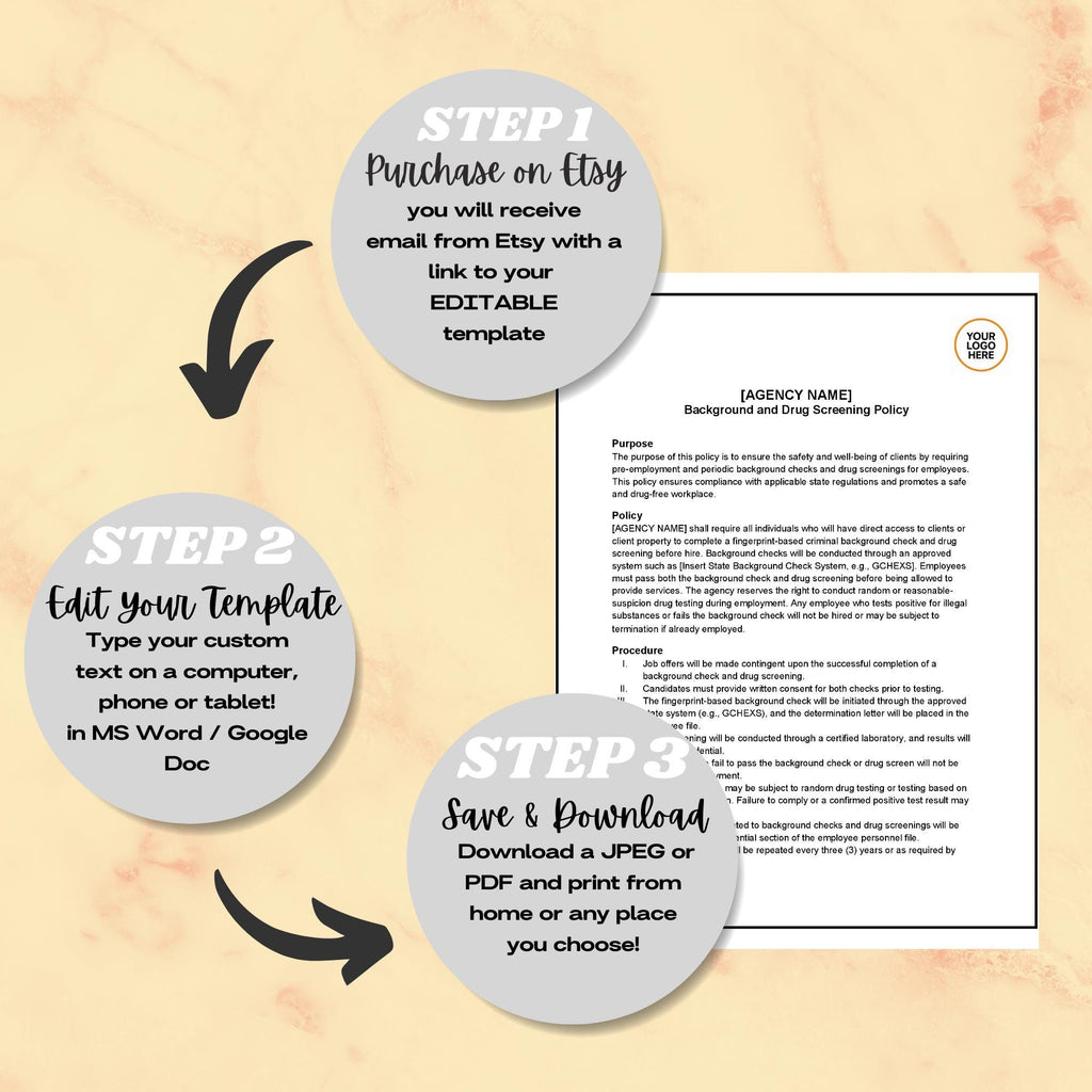 Background & Drug Screening Policy, Home Care HR Template, Editable Compliance Form