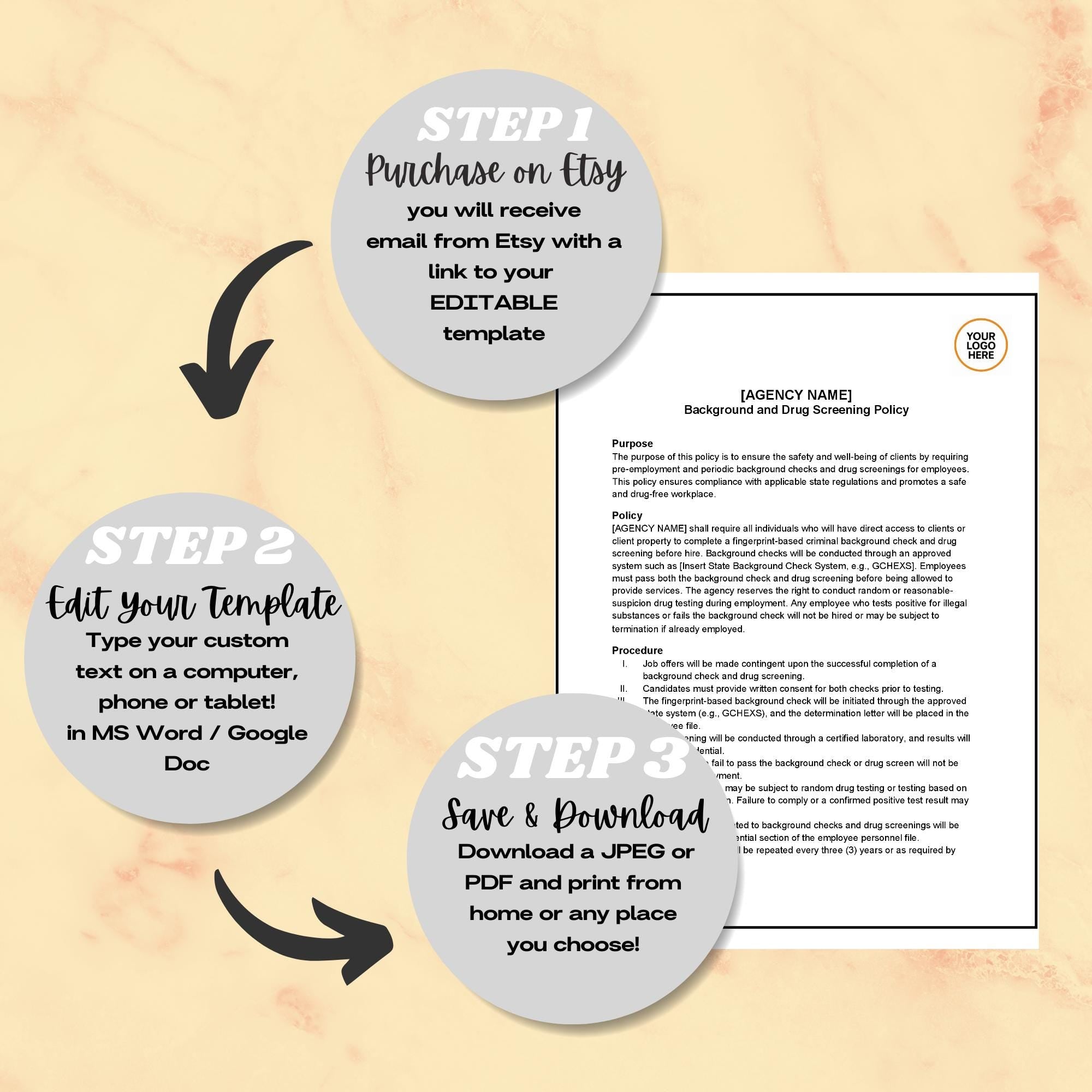 Background & Drug Screening Policy, Home Care HR Template, Editable Compliance Form