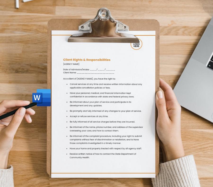 Client Rights and Responsibilities Form, Editable Home Care Business Template (Digital Download)