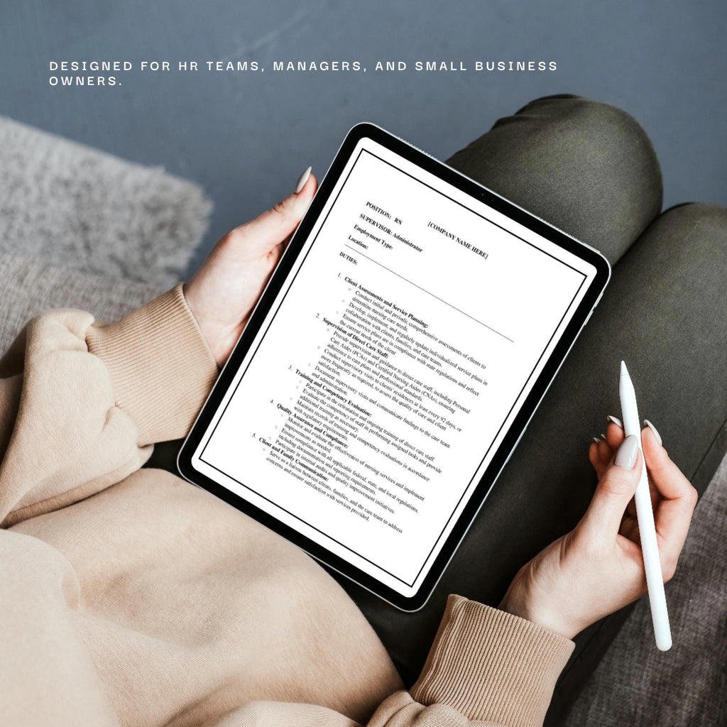 RN Job Description Template, Editable Home Care Staff Role Form, Agency HR Document