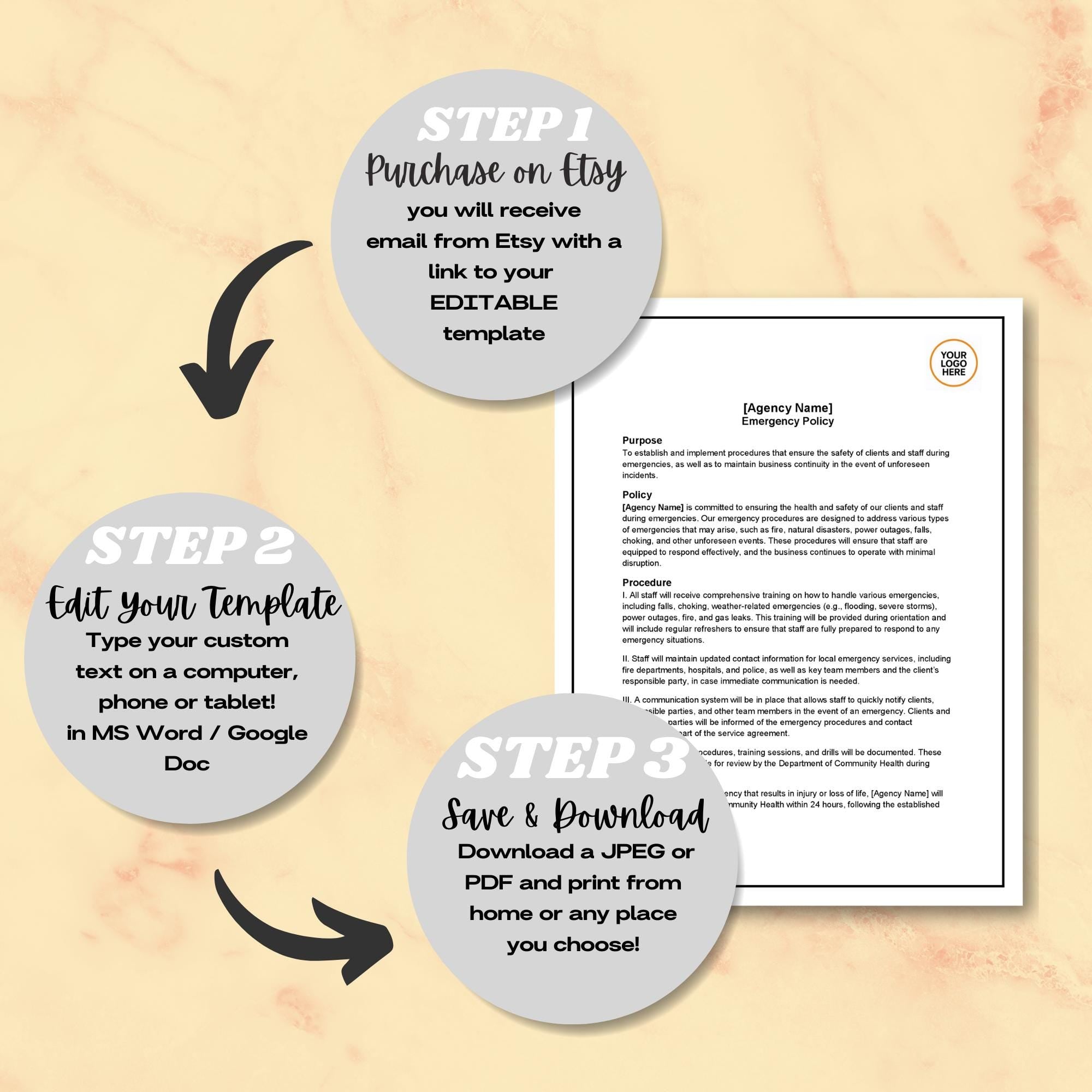 Emergency Policy, Home Care Emergency Procedures Template, Editable Agency Safety Document