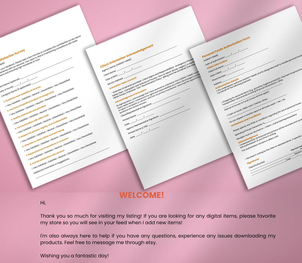 Client Forms Bundle, Private Home Care Agency Editable Intake Packet (PDF, DOCX)