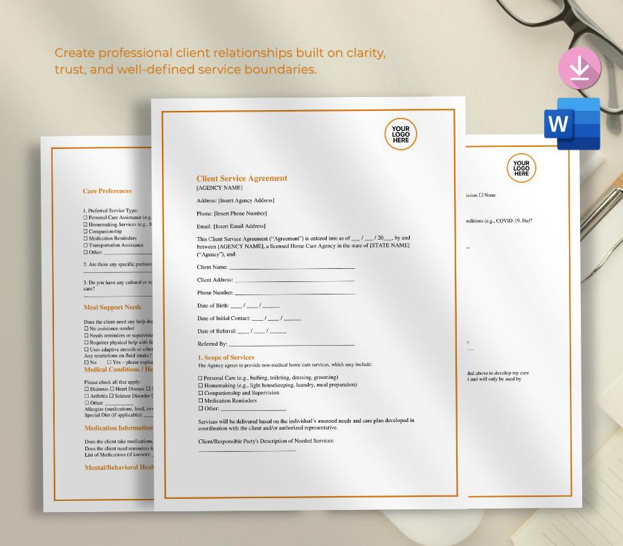 Client Service Agreement Form, Editable Word Contract Template, Business Service Terms & Conditions, Digital Download