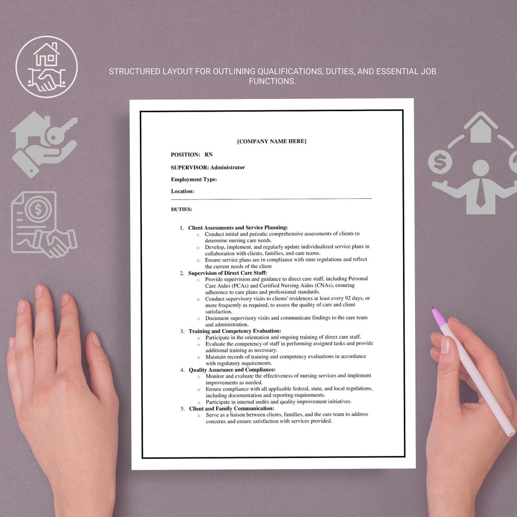 RN Job Description Template, Editable Home Care Staff Role Form, Agency HR Document