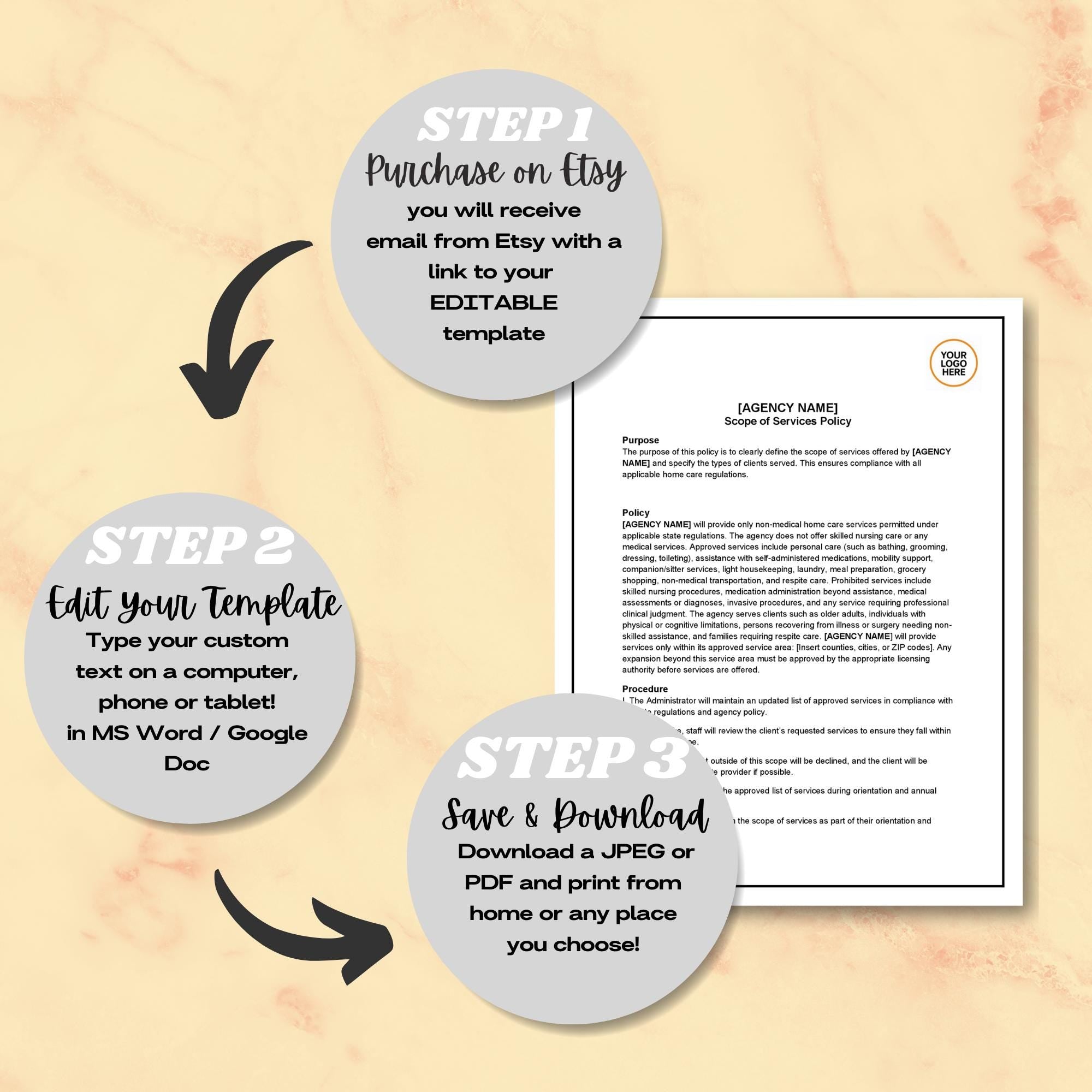 Scope of Services Policy, Editable Home Care Policy Template, Agency Compliance Form