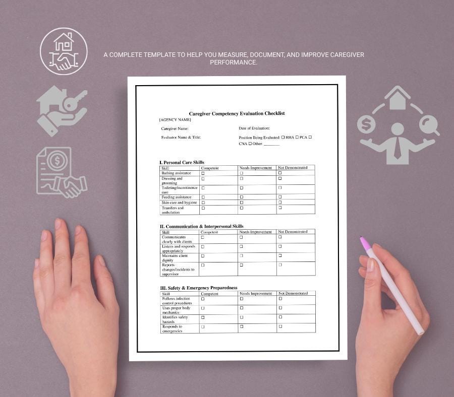 Caregiver Competency Evaluation Form Editable , Home Care Business Template (Digital Download)