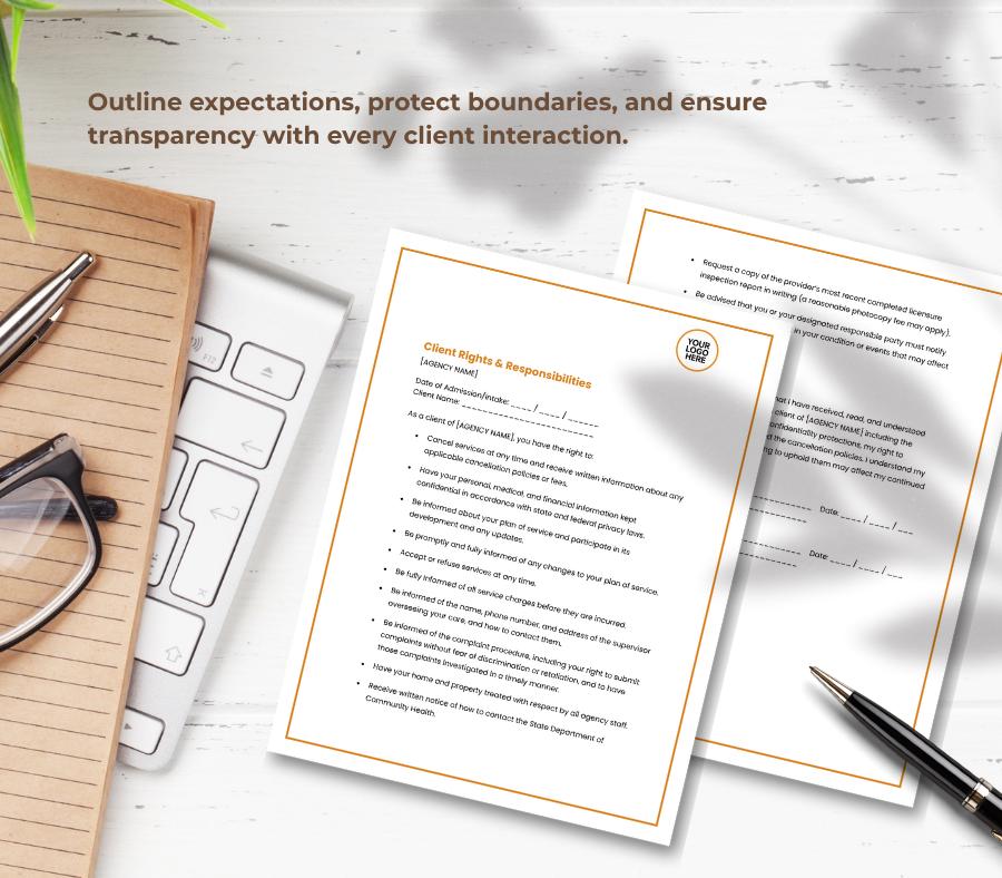 Client Rights and Responsibilities Form, Editable Home Care Business Template (Digital Download)