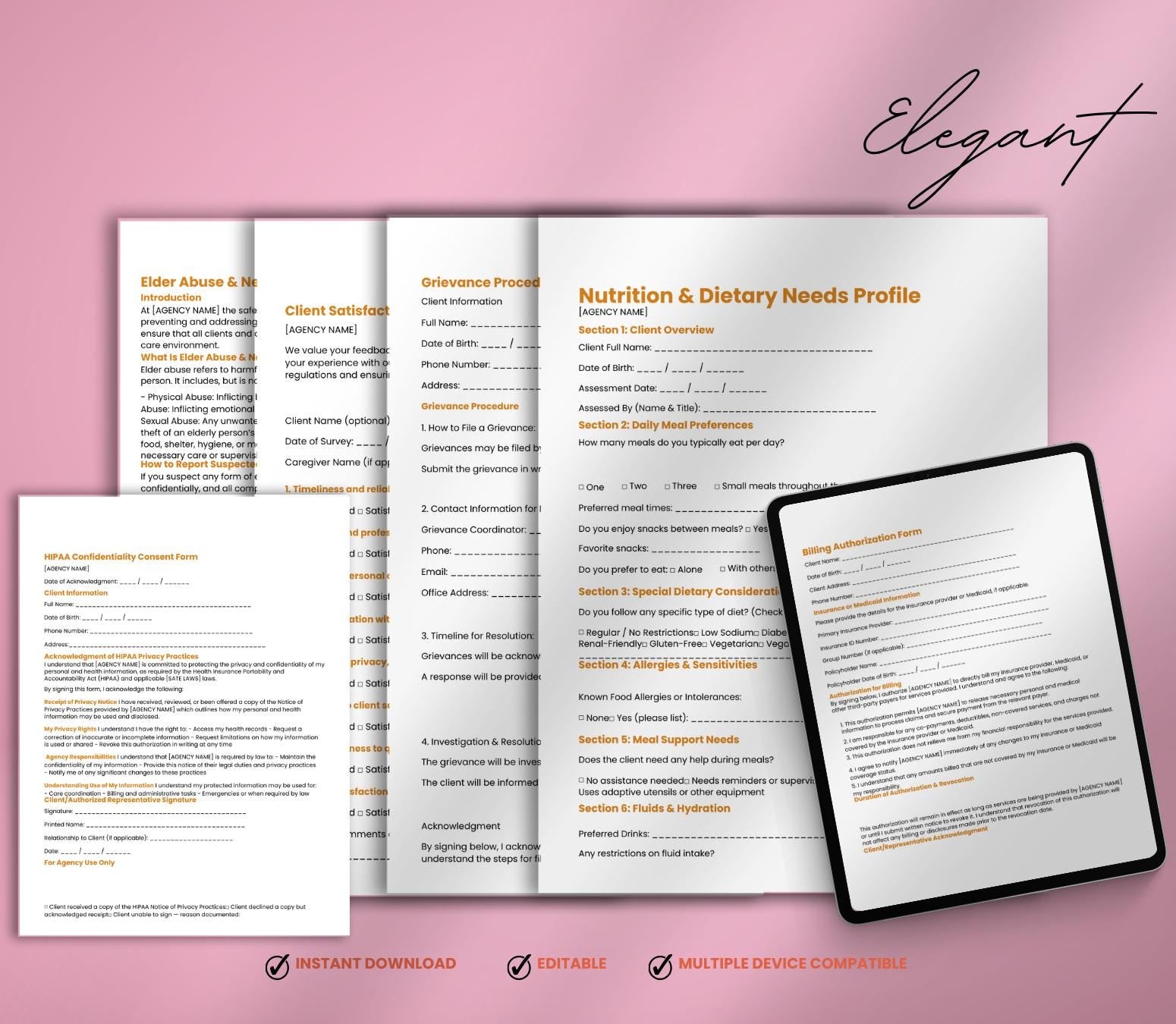 Client Forms Bundle, Private Home Care Agency Editable Intake Packet (PDF, DOCX)