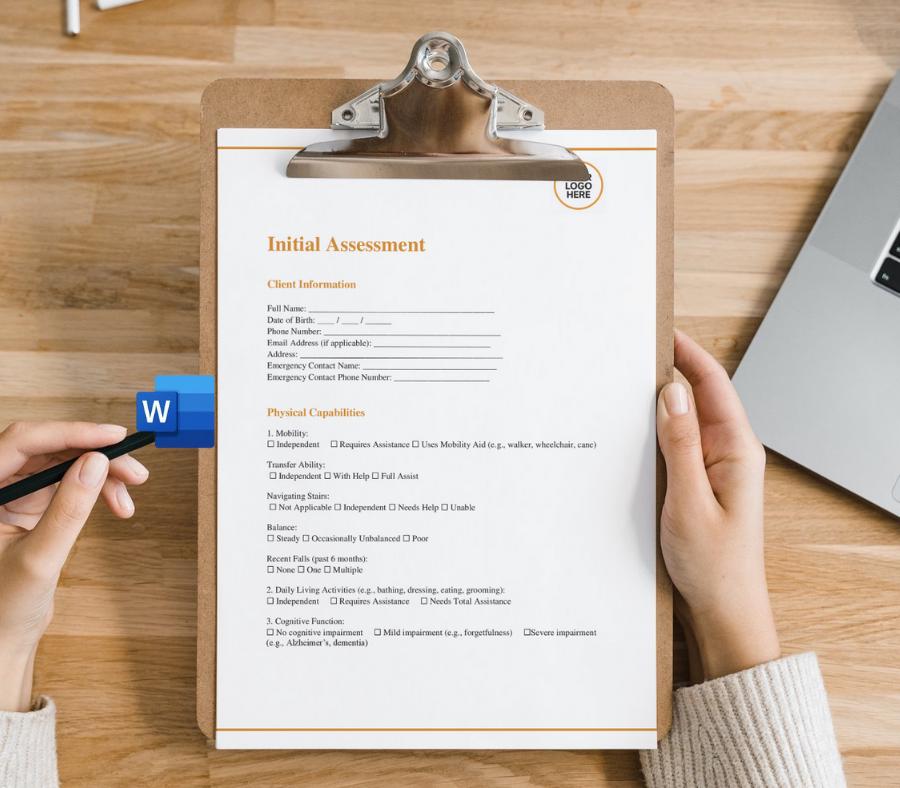 Client Initial Assessment Form, Editable Home Care Intake (Digital Download)