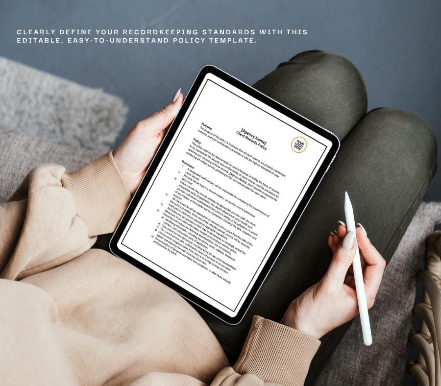Client Records Policy Template, Editable Word Documentation Policy, Care Agency Recordkeeping Form, Digital Download