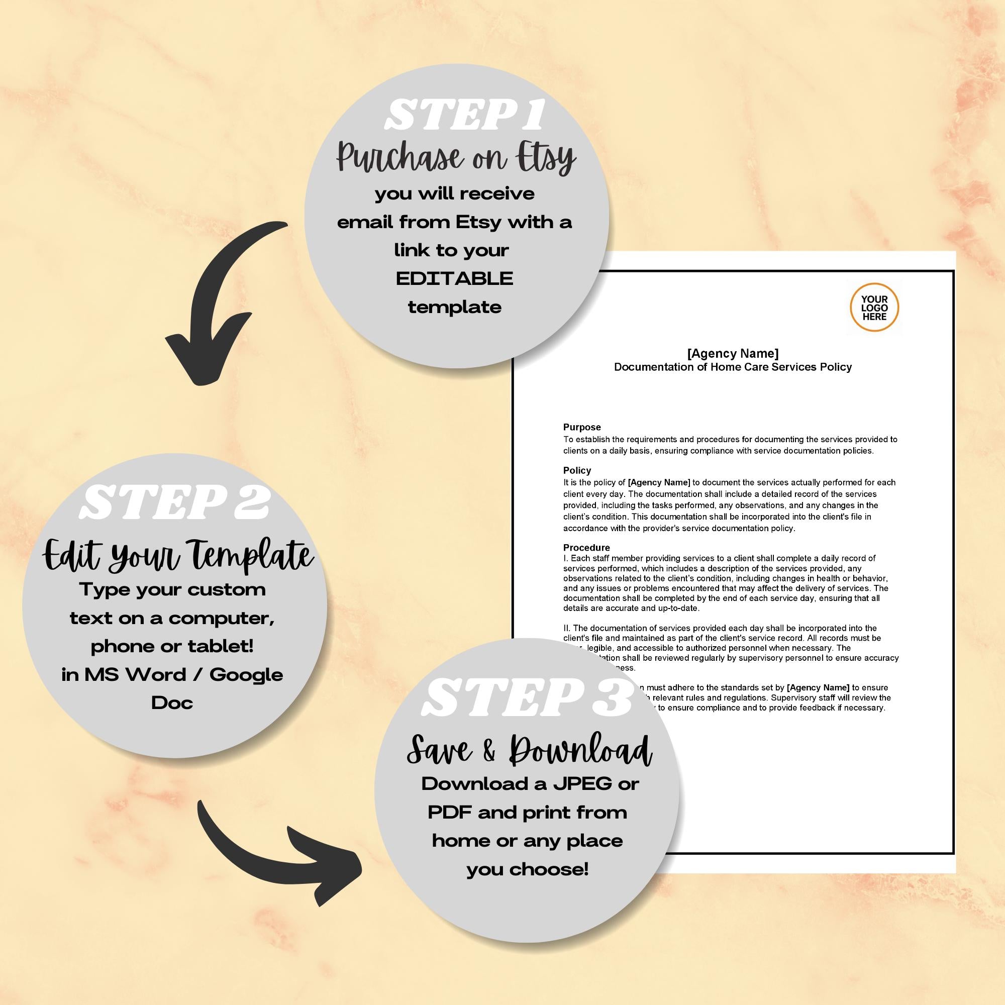 Home Care Documentation Policy, Service Records Template, Editable Agency Compliance Form