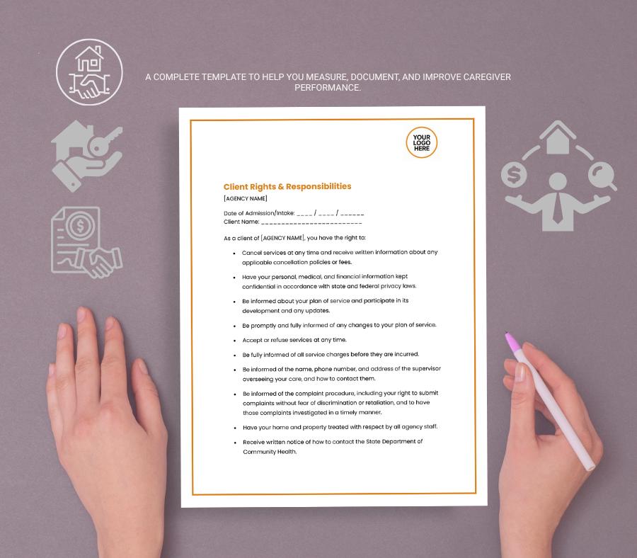 Client Rights and Responsibilities Form, Editable Home Care Business Template (Digital Download)