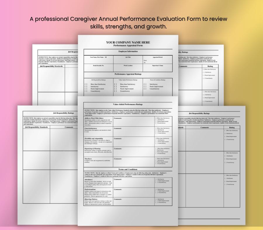 Editable Caregiver Performance Evaluation Form (MS Word)