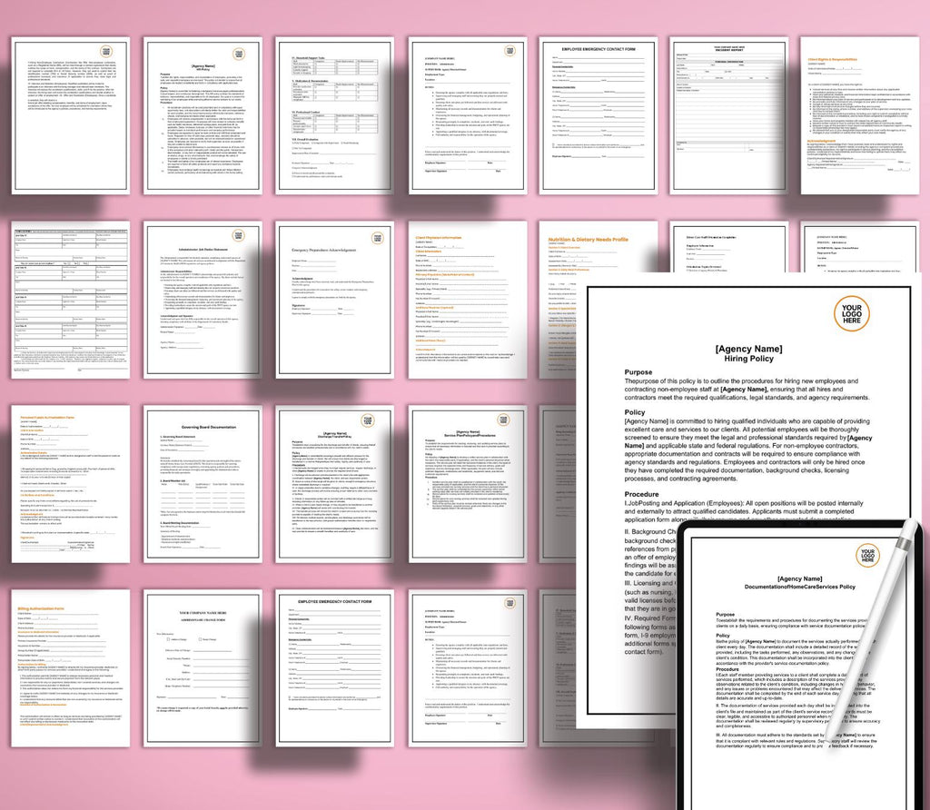 Home Care Starter Kit, Policies & Procedures, Client Forms, Employee Onboarding MS WORD