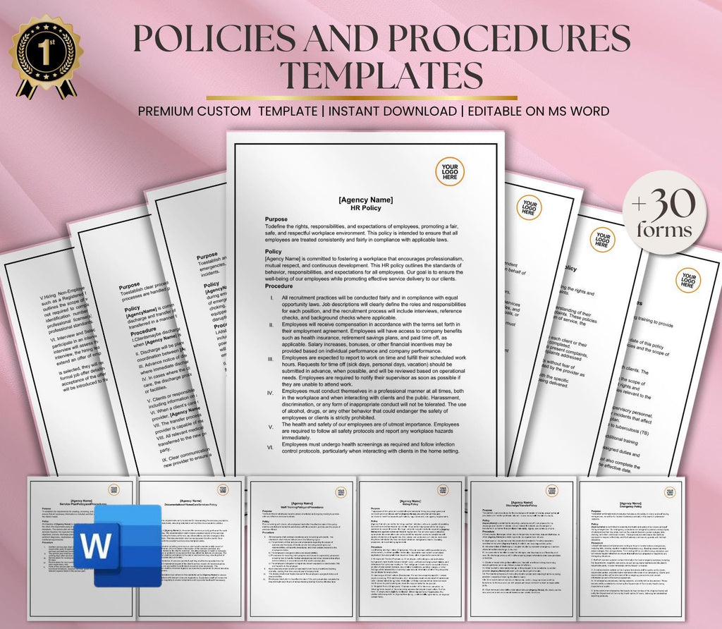 Policies and Procedures, Editable  Non-Medical Home Health Agency Templates PDF DOCX