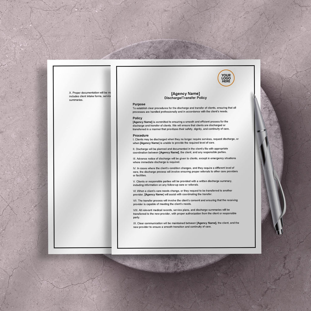 Discharge Transfer Policy, Home Care Discharge Template, Editable Agency Compliance Form