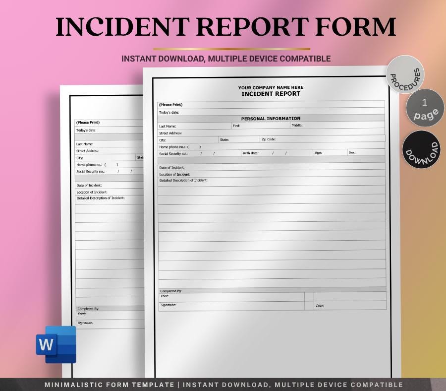 Incident Report Form Template, Editable Workplace Safety (Digital Download) Home Care Agency Forms