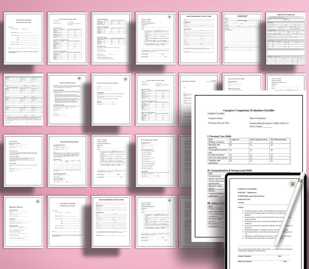 Caregiver Onboarding Forms, Private Home Care Agency Bundle: Editable HR Templates (Word, PDF)