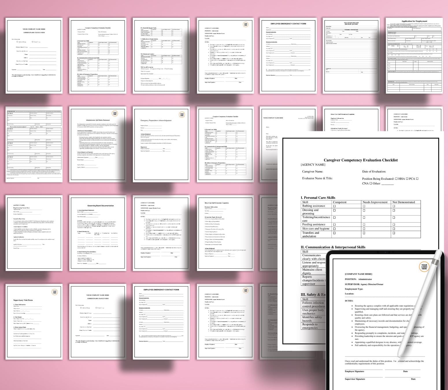 Caregiver Onboarding Forms, Private Home Care Agency Bundle: Editable HR Templates (Word, PDF)