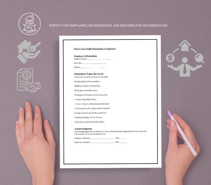 Caregiver Orientation Completion Acknowledgement Form, Editable Word Staff Training Template, Employee Onboarding Confirmation Form