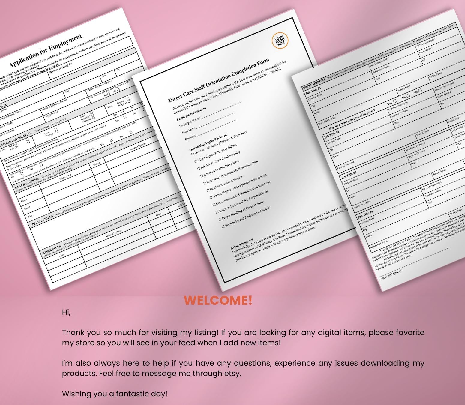 Caregiver Onboarding Forms, Private Home Care Agency Bundle: Editable HR Templates (Word, PDF)