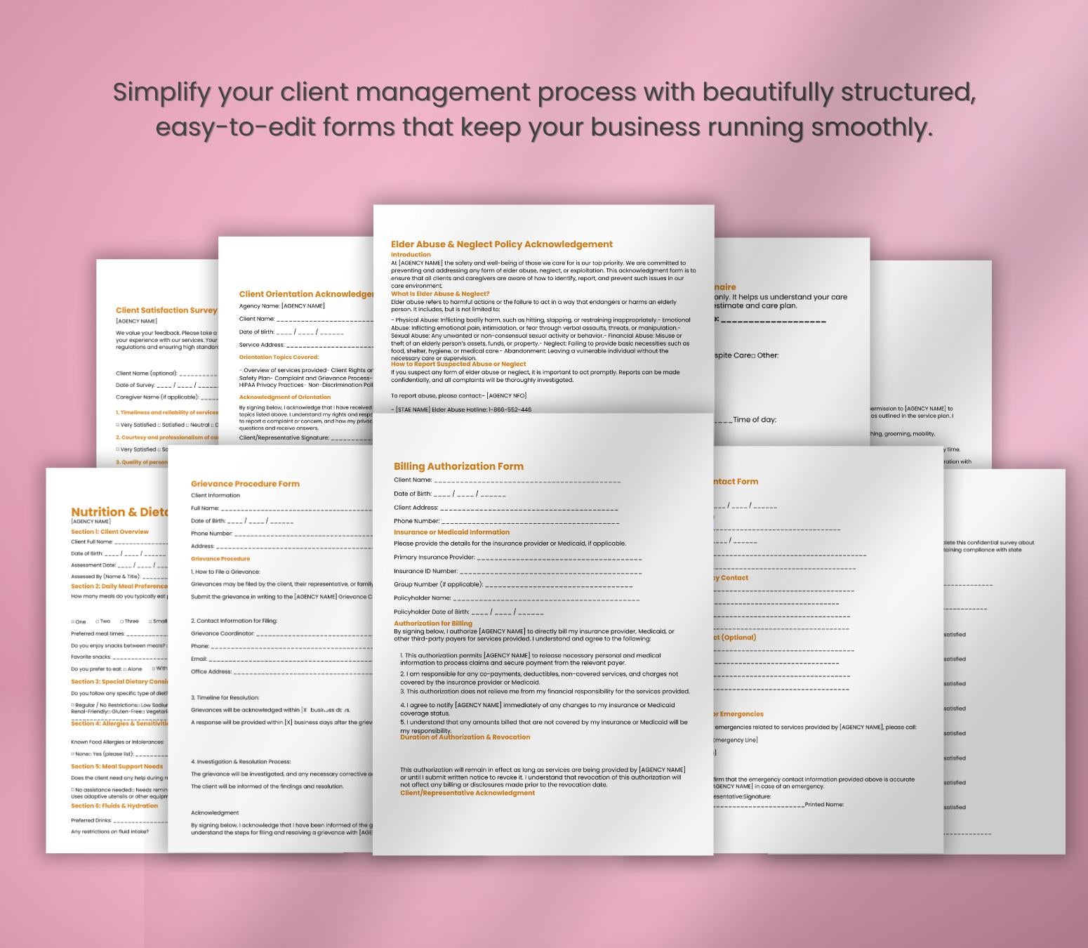 Client Forms Bundle, Private Home Care Agency Editable Intake Packet (PDF, DOCX)