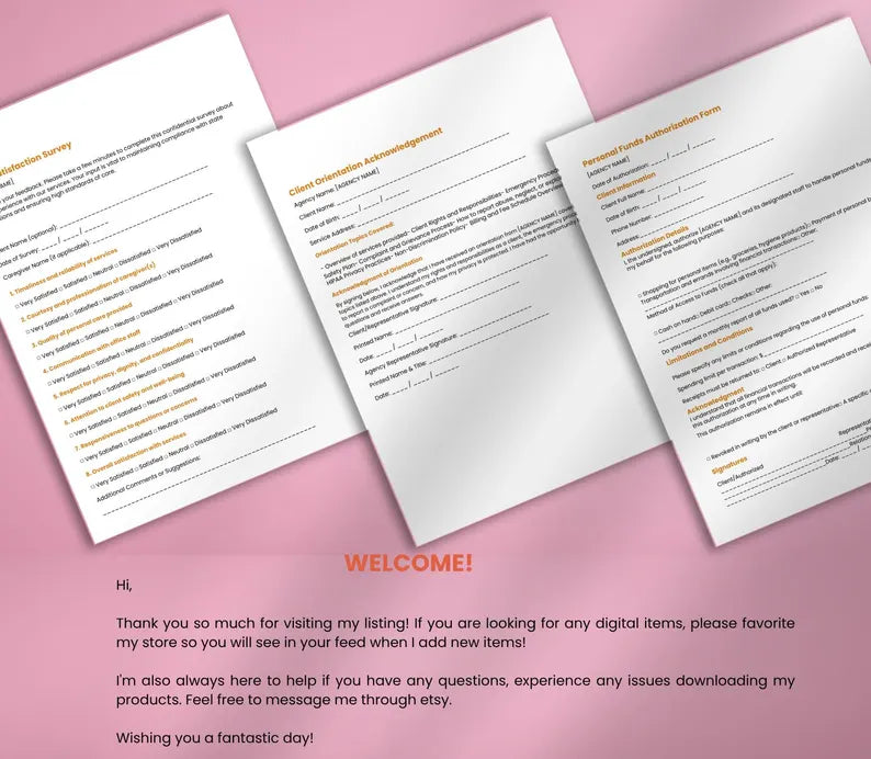 Client Intake & Service Forms for Home Care Agencies(PDF, DOCX)