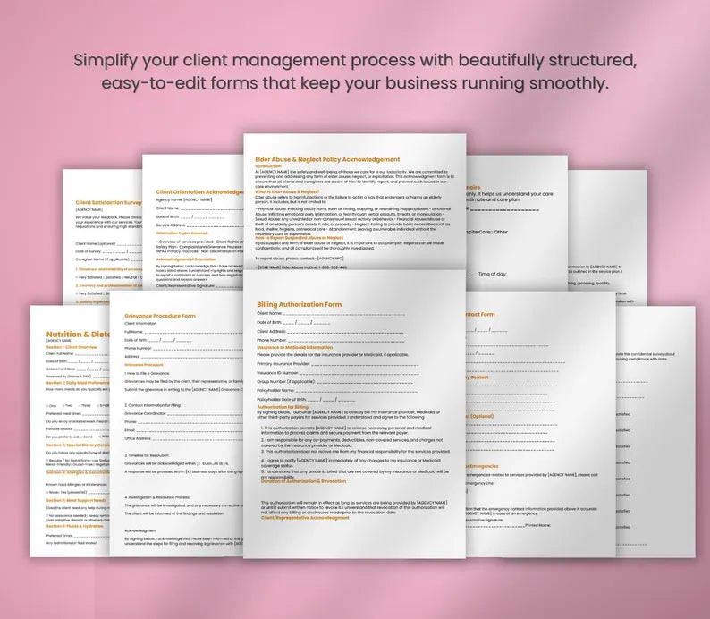 Client Intake & Service Forms for Home Care Agencies(PDF, DOCX)