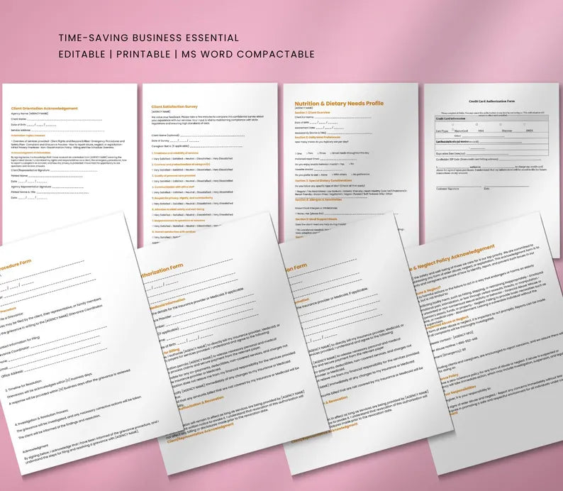 Client Intake & Service Forms for Home Care Agencies(PDF, DOCX)