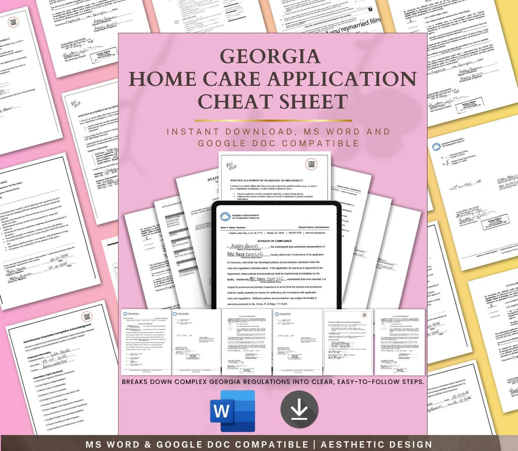 Home Care License Application Cheat Sheet, MS Word Licensing & Compliance Guide PDF DOCX, Georgia Home Care Agency