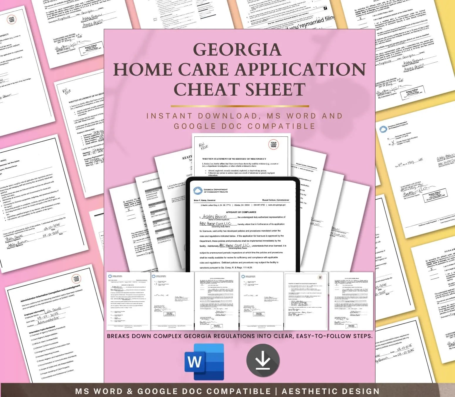 Home Care License Application Cheat Sheet, MS Word Licensing & Compliance Guide PDF DOCX, Georgia Home Care Agency